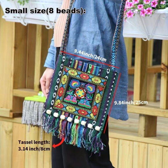 Boho hippie girl beaded fringed crossbody bag / NWOT - Picture 8 of 15